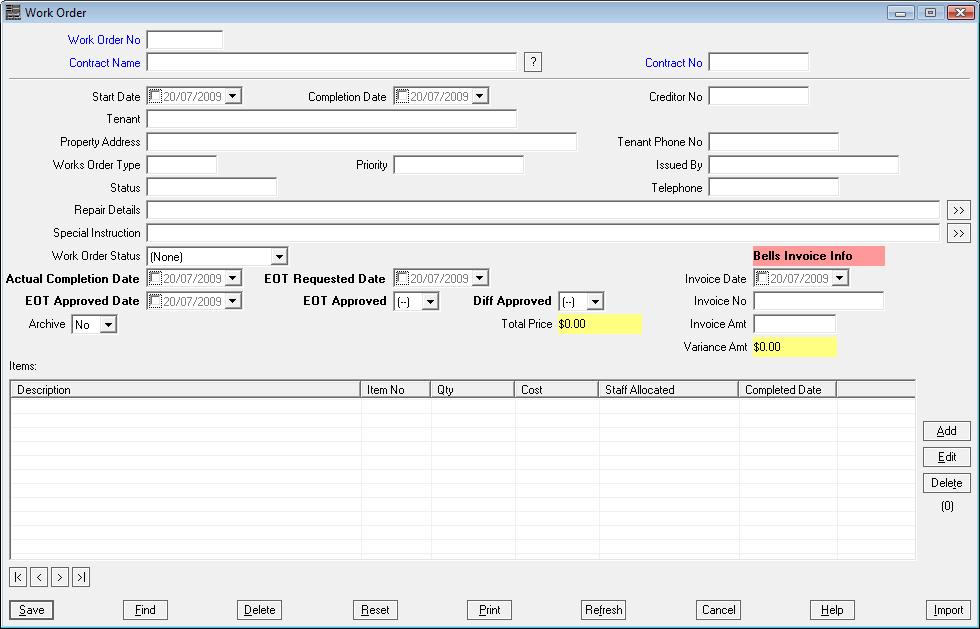 Work Order Screen Work Order Screen